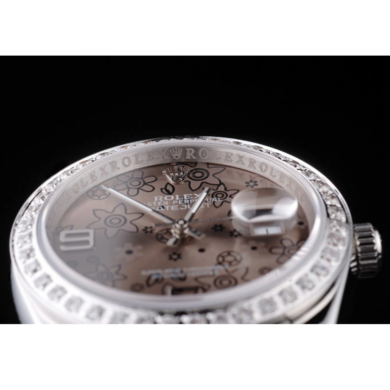 Aaa replica watch Stainless Datejust Diamond Dial Steel Polished Plated Flowers Brown Rolex 0521